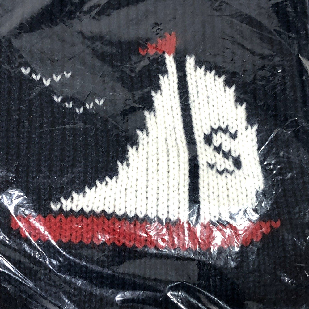 Lyle's Knitted Band Fabric For Sweater Sail Boat Navy Blue Preppy 80s Nautical